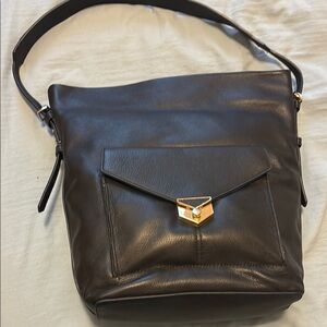 Stella & Dot COVET Black Leather Shoulder Bag with Gold Accent